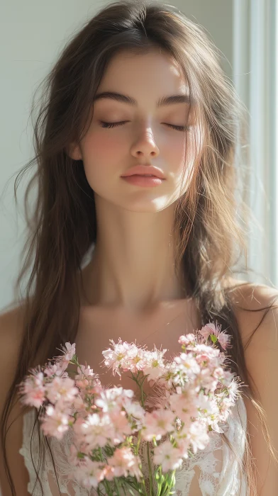 Serene Woman with Flowers