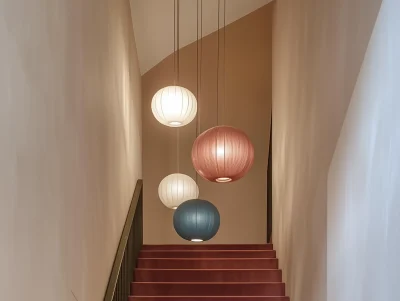 Velvet Pendant Lights on Staircase