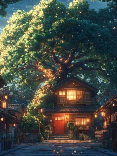 Cozy Suburban House with Large Tree