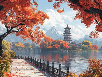 Autumn Scene at West Lake