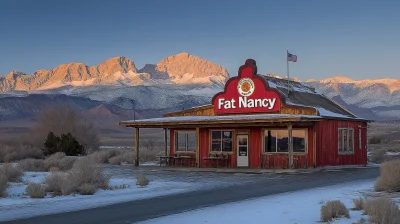 Sunset on American Highway with Fast Food Restaurant