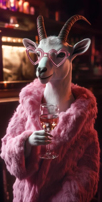 Goat in Pink Fur Coat