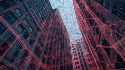 Futuristic Cityscape with Glowing Data Streams