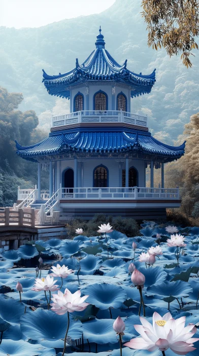 Blue and White Porcelain Pavilion