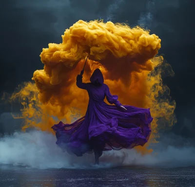 Purple Running with Yellow Smoke Umbrella