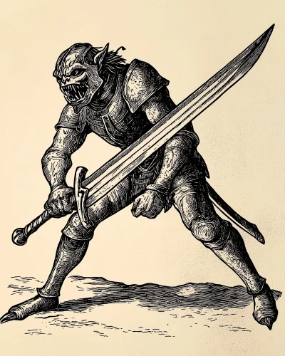 Antique Lithograph of an Orc Knight