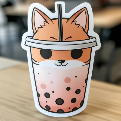 Bubble Tea Sticker with Fox Ears