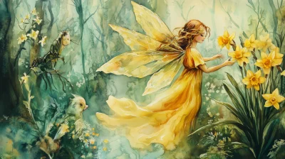 Vintage Flower Fairies Watercolor Painting