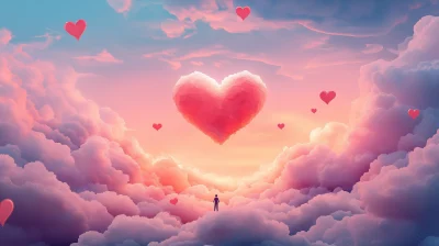 Hyperrealistic 2D Background with Hearts and Cloud Animations