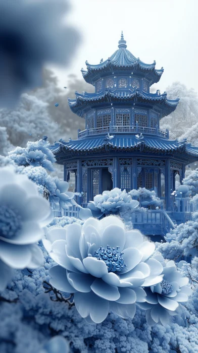 Blue and White Porcelain Pavilion