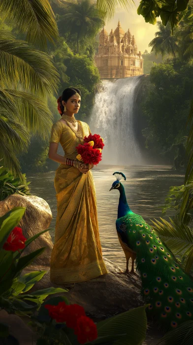 Golden Sari Woman by the River