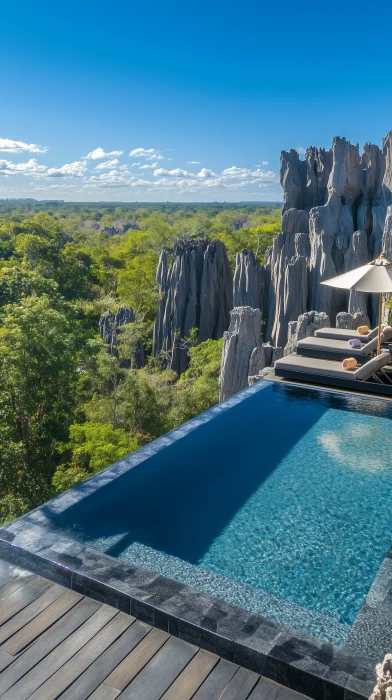 Luxury Lodge Infinity Pool in Tsingy de Bemaraha, Madagascar