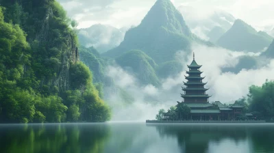 Ancient Chinese Temple in the Mountains