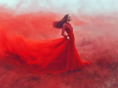 Mysterious Woman in Red Fog