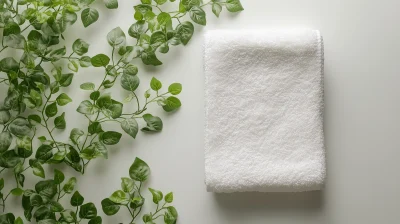 Towel and Plant on White Surface