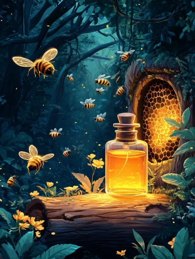 Perfume Bottle and Honey Jar Illustration