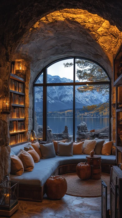 Cozy Seating Area in Library Hogwarts Castle