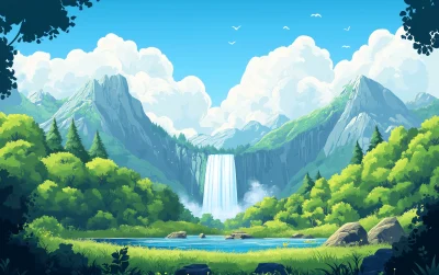 Bright Cartoon Landscape Illustration