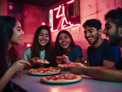 Latin Friends Eating Pizza