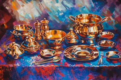 Copper Punjabi Kitchen Utensils Painting