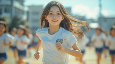 Energetic Schoolgirl at Field Day