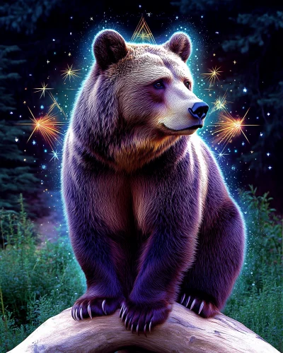 Neon Gradient Bear and Cradle Star Illustration