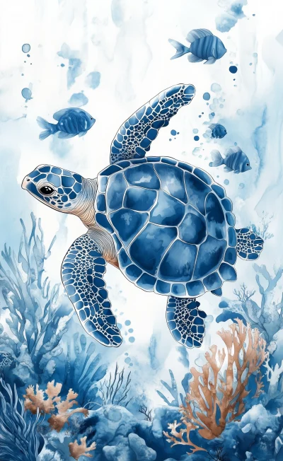 Sea Turtle and Coral Reef Pattern