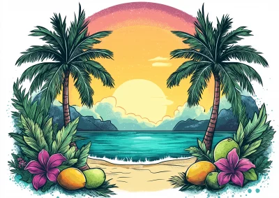 Tropical Beach Logo Illustration