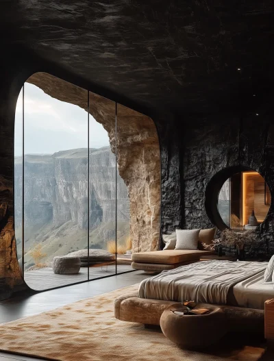 Master Bedroom in Modern Cave House