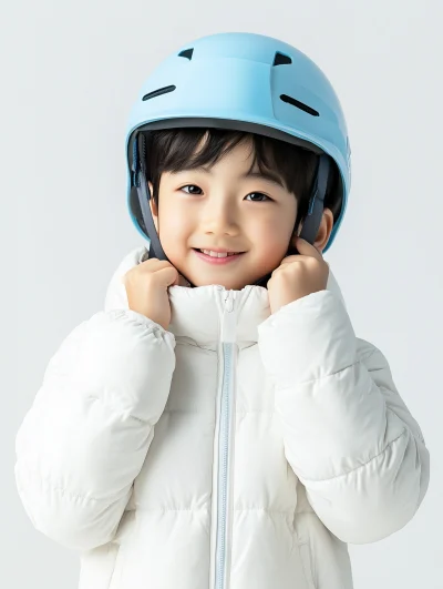 Smiling Korean Boy in Cartoon Down Jacket