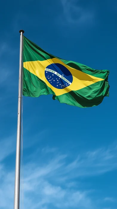 Brazilian Flag Against Blue Sky