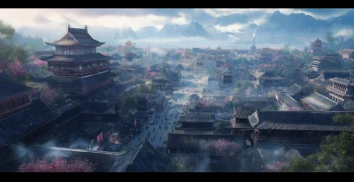 Moonlit Tang Dynasty Chinese Cityscape