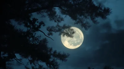 Full Moon through Pine Tree Branches