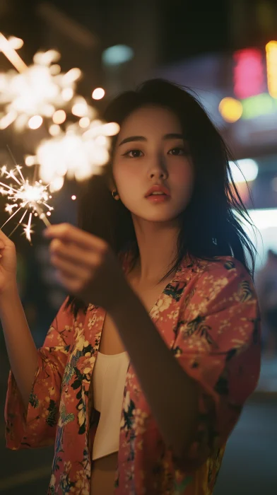 Chinese Lady with Sparklers