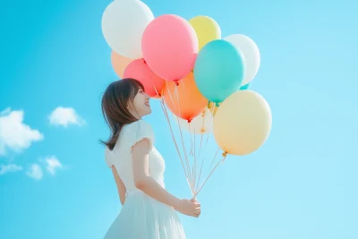 Japanese Woman with Colorful Balloons