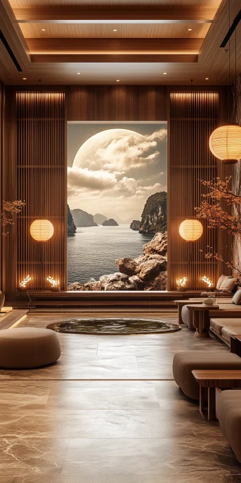 Luxurious Hotel Lobby Showcasing Ha Long Bay