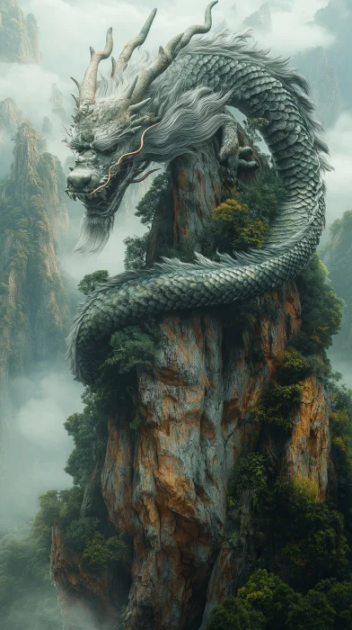 Majestic Dragon Resting on Mountain Peak