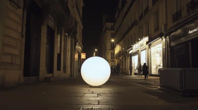 Giant Ball Screen in Parisian Street at Night