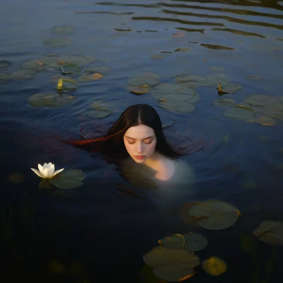 Woman with Long Hair Floating on Water