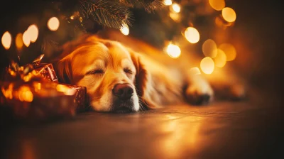 Cozy Winter Night with Golden Retriever