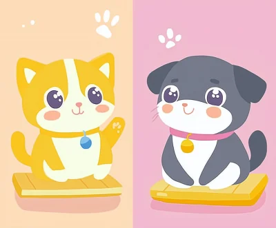 Kitten and Puppy Illustration