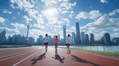 Family Running by Huangpu River