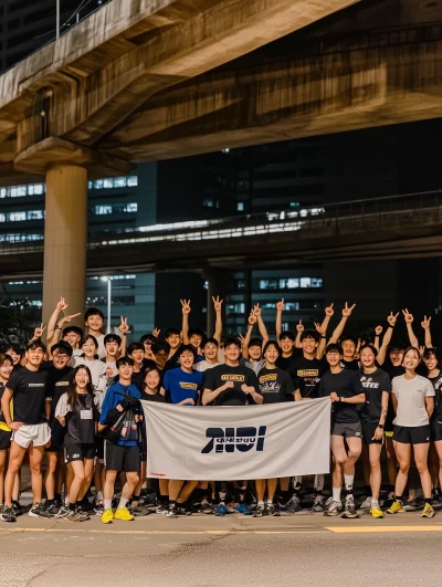 Running Club Group Photo with Empty Banner