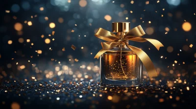 Perfume Bottle with Gold Ribbons