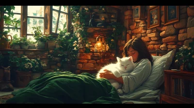 Girl with White Cat