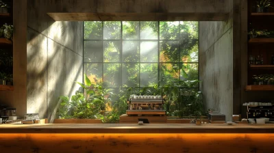 Cafe Interior with Glass Panels