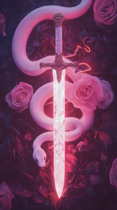 Opal Blade Sword Slicing Through Roses