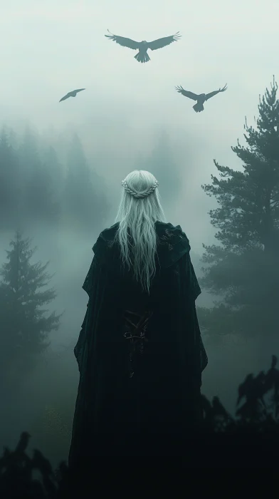 Scandinavian Druid in the Dark Forest