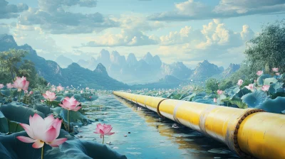 Chinese Lotus Pond Landscape Painting