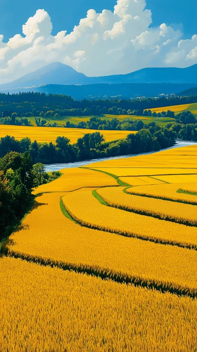 Beautiful Rice Field Painting Poster